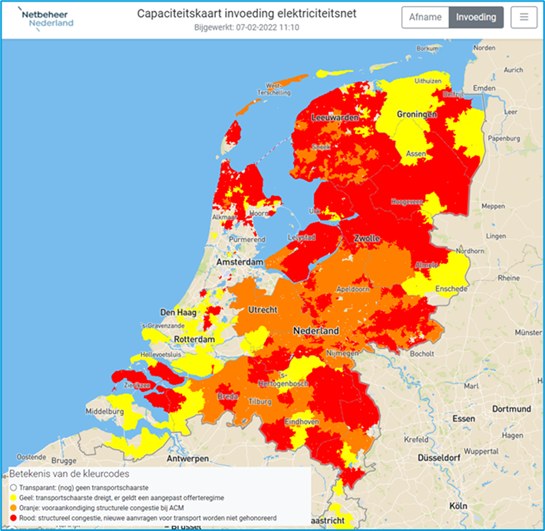 Electriciteitsnet Nederland - Bron Netbeheer Nederland 10 februari 2022